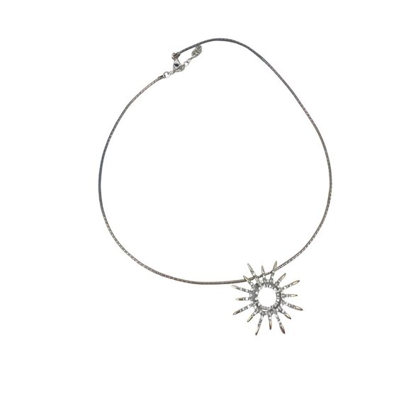 Silver Sunburst Necklace 925 FAS With Rhinestones Pendant Dainty Chain Adjustabl - Picture 7 of 7